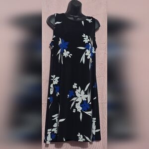JH Black Floral Sleeveless Shift Dress Keyhole Back Stretch Size 14